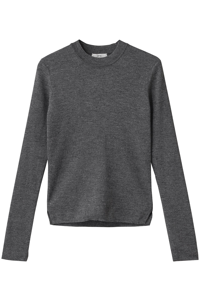 ATON RAMIE WOOL リブモックネックセーター (チャコールグレー, 2) エイトン ELLE SHOP ATON RAMIE WOOL リブモックネックセーター (チャコールグレー, 2) エイトン ELLE SHOP