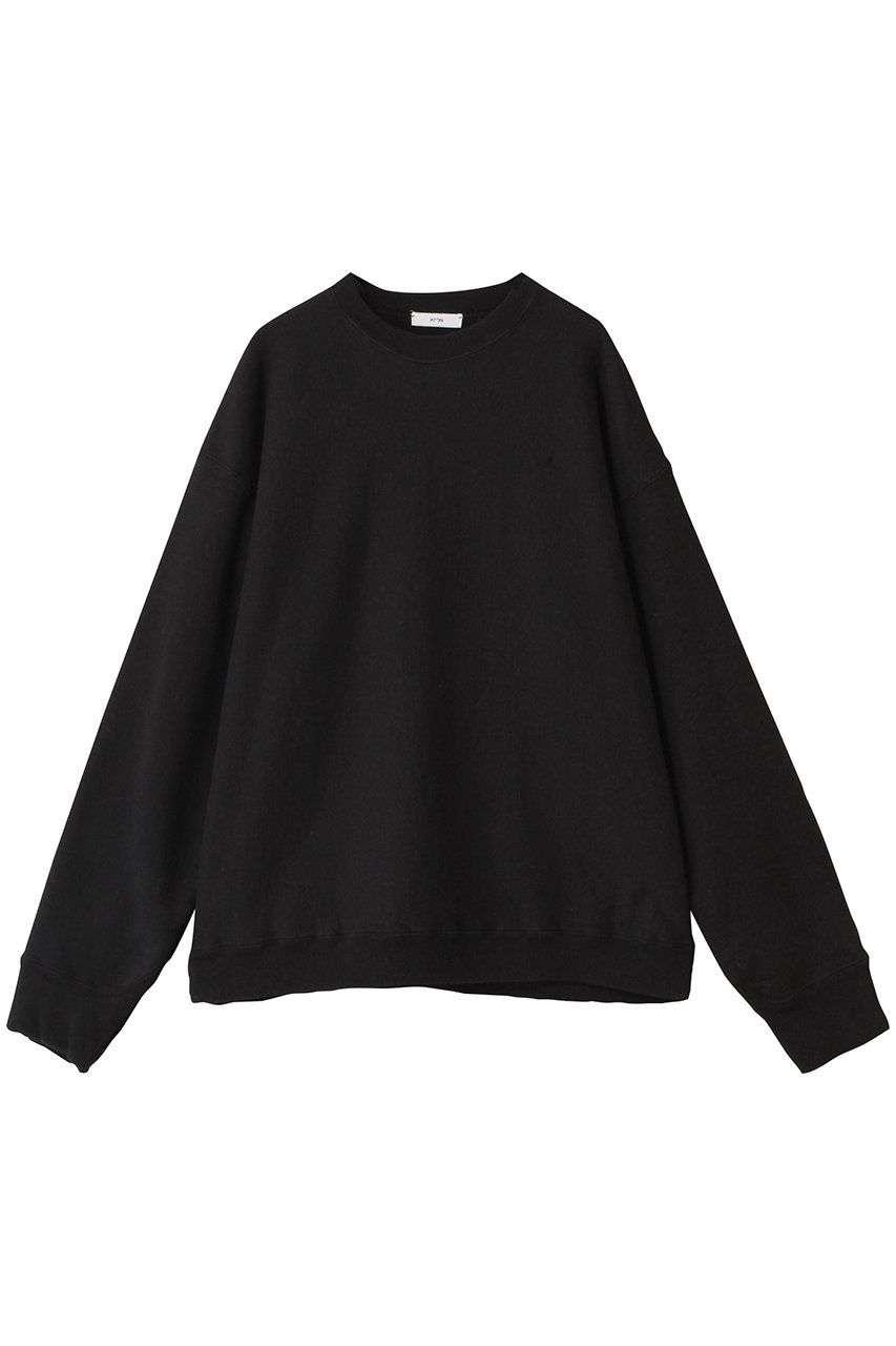 ATON 【UNISEX】GARMENT DYED 裏毛オーバーサイズ スウェットシャツ (ブラック, 02) エイトン ELLE SHOP ATON 【UNISEX】GARMENT DYED 裏毛オーバーサイズ スウェットシャツ (ブラック, 02) エイトン ELLE SHOP