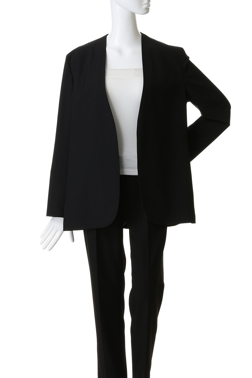 ATON(エイトン)｜ウール トロピカル ノーカラー ジャケット/ブラック