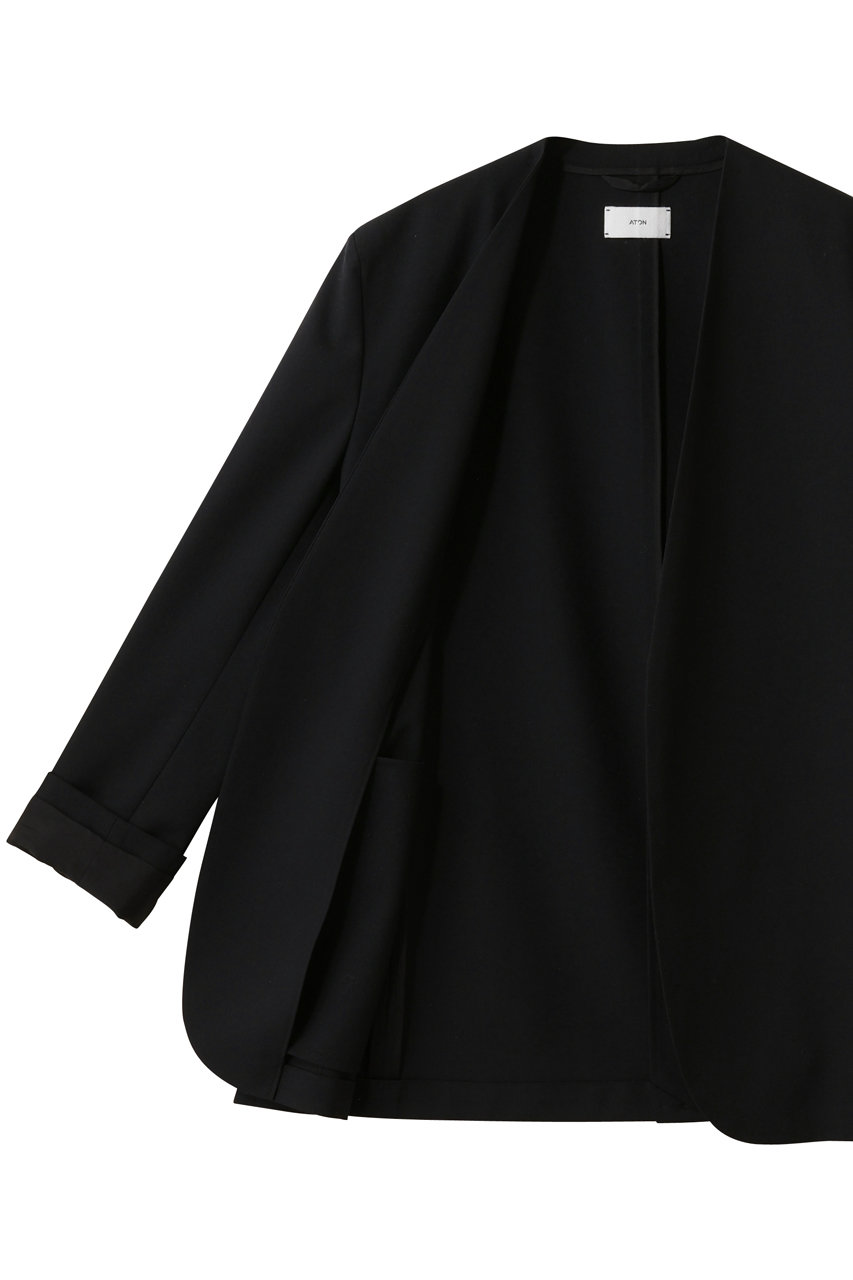 ATON(エイトン)｜ウール トロピカル ノーカラー ジャケット/ブラック