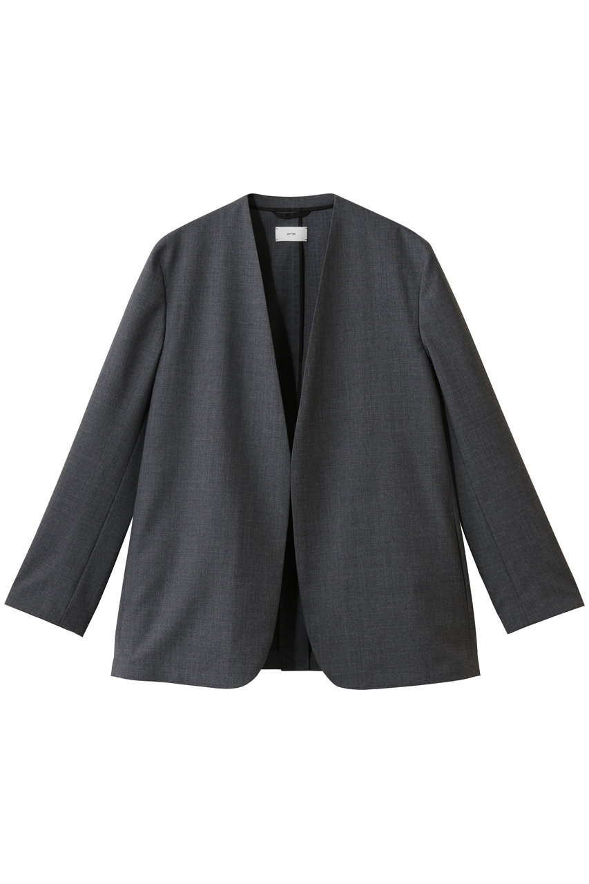 エイトン/ATONのウール トロピカル ノーカラー ジャケット(トップグレー/JKAGLM0110)