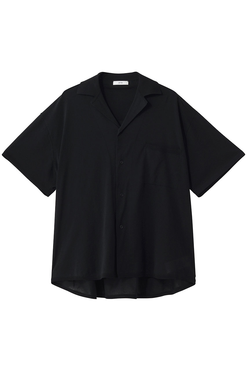 エイトン/ATONのHIGH TWIST コットン ニット シャツ(ブラック/KRAGLM0304)