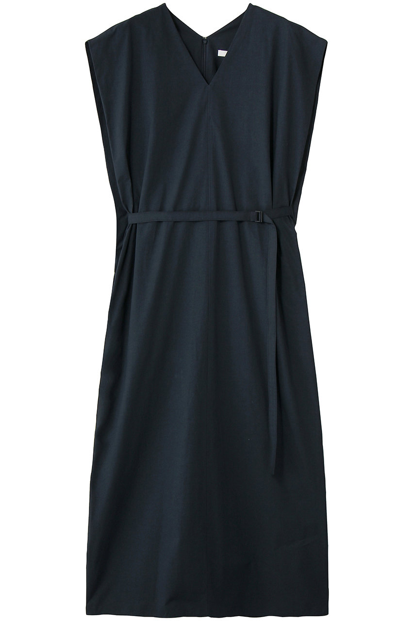 エイトン/ATONのコットン ブロード フレンチ スリーブ ドレス(ネイビー/OPAGLM0304)