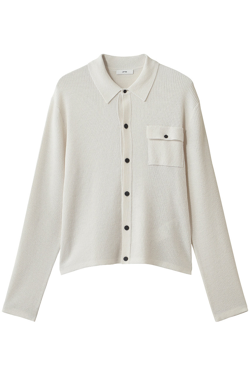 ATON WOOL MINI RING ポロ カーディガン (ウォームホワイト, 02) エイトン ELLE SHOP