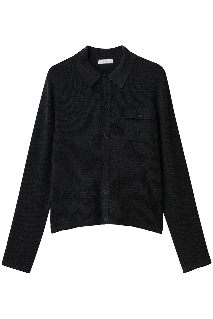 ATON WOOL MINI RING ポロ カーディガン (チャコールグレー, 02) エイトン ELLE SHOP