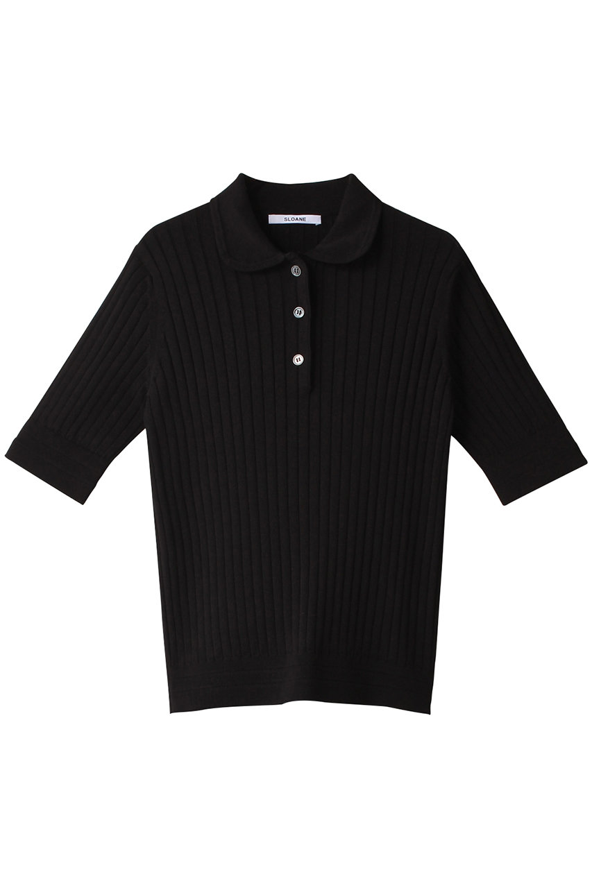 スローン/SLOANEの12Gワイドリブ コットン×アセテート ５分袖 丸衿ポロシャツ(ブラック/SL8S-621)