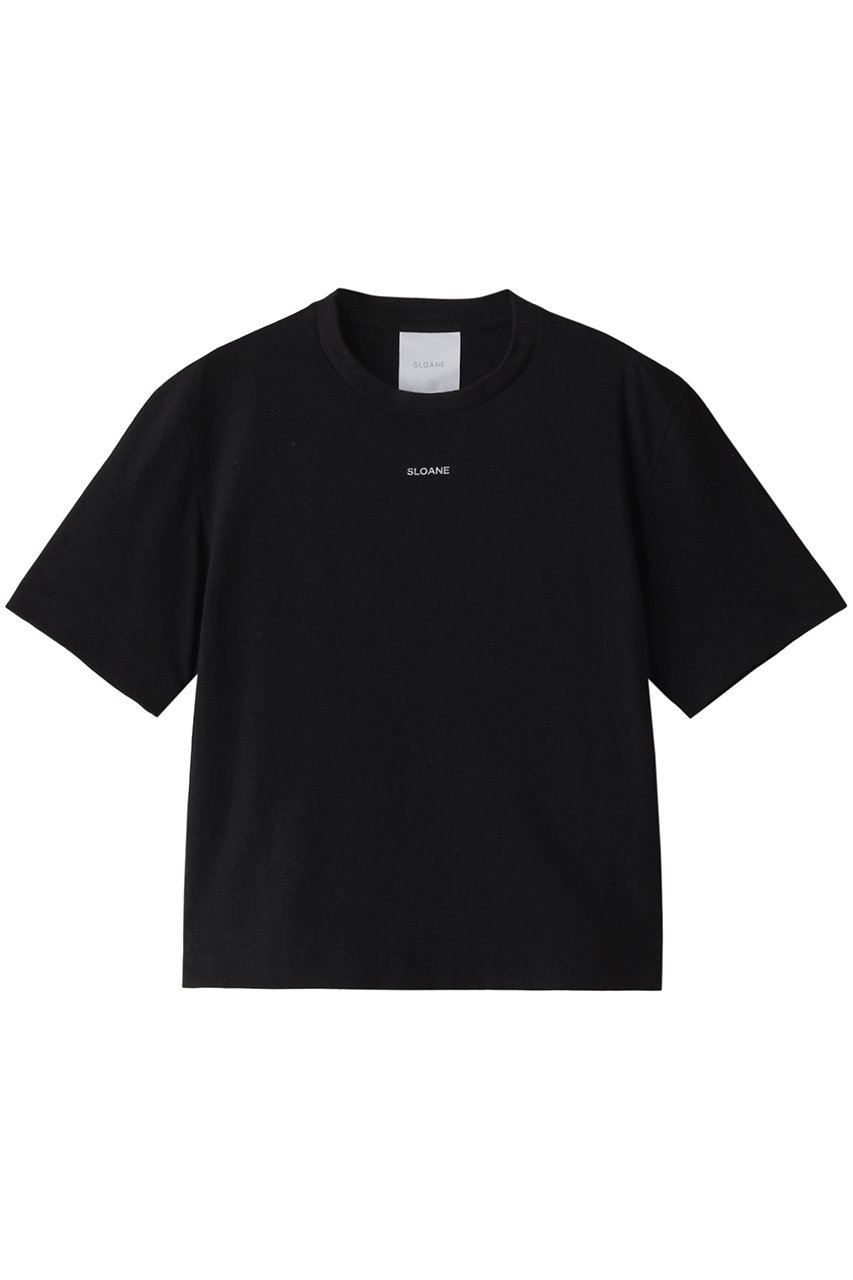 スローン/SLOANEのヘンプ×コットン ロゴショート丈Tシャツ(ブラック×ホワイト/SL8S-T654)