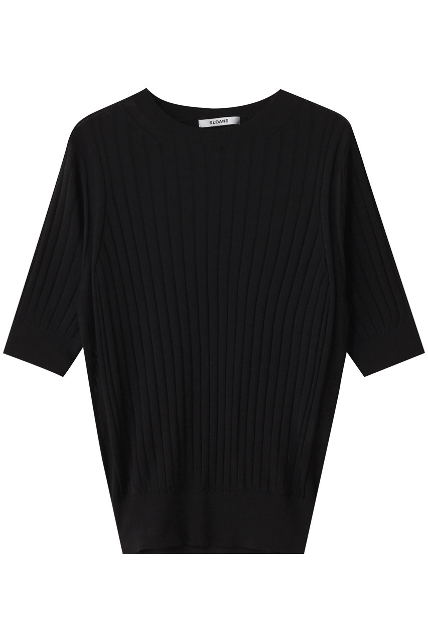 SLOANE 18Gワイドリブ シルク 5分袖クルーネック (ブラック, 2) スローン ELLE SHOP SLOANE 18Gワイドリブ シルク 5分袖クルーネック (ブラック, 2) スローン ELLE SHOP