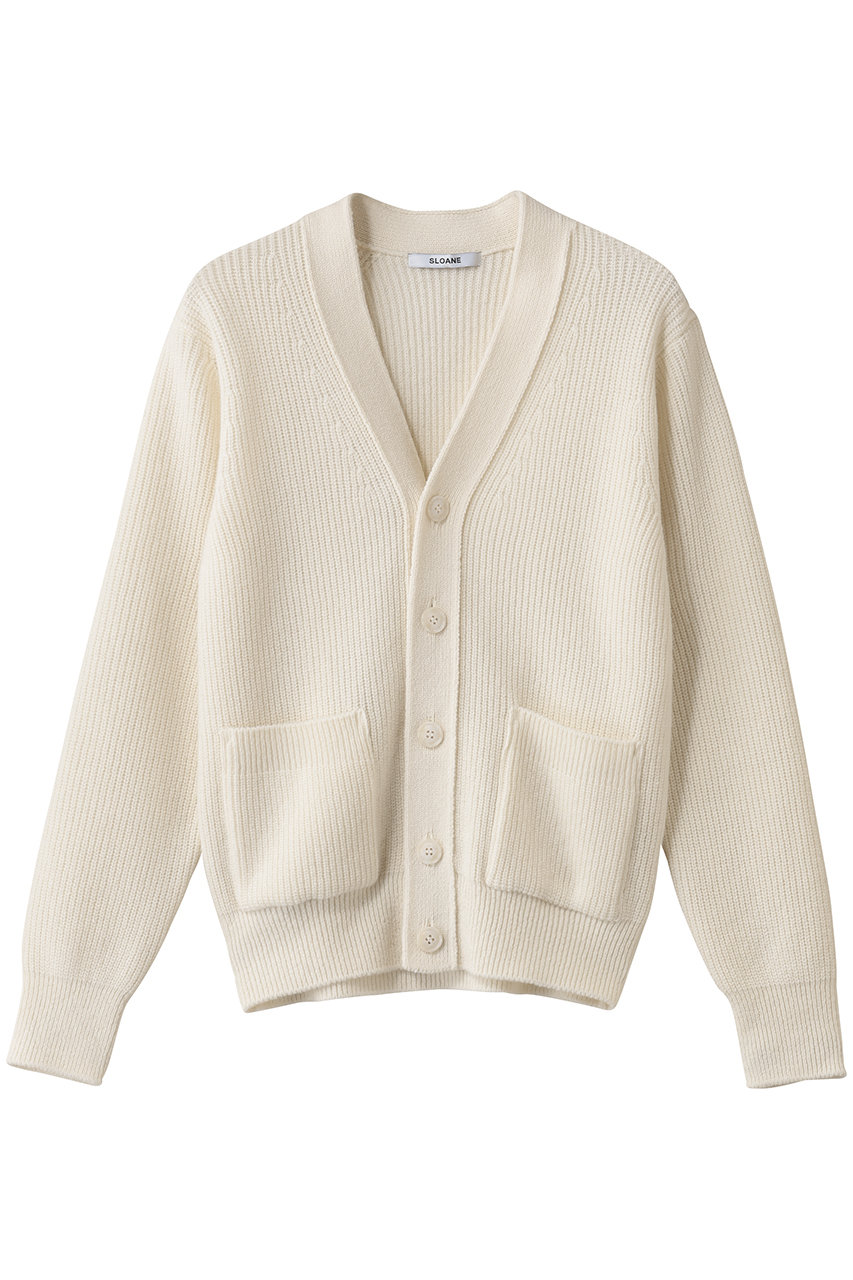 スローン/SLOANEの7G 片畦編み ファインラムズウール×カシミヤ Vネックカーディガン(ホワイト/SL10W-945(Ｓ9WW-693))