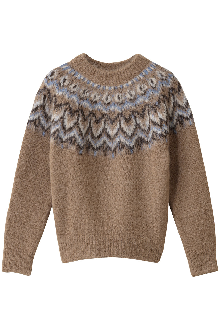 SLOANE 3Gヨーク編み アルパカ×ウール ノルディッククルーネック ニットトップス (キャメル, 1) スローン ELLE SHOP