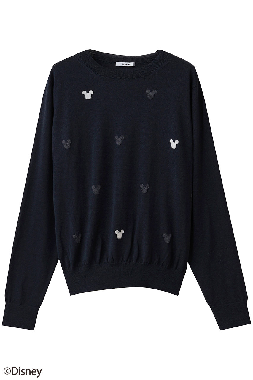 SLOANE MICKEY MOUSE/16Gインターシャ編み ウール クルーネック ニットトップス (ネイビー, 1) スローン ELLE SHOP SLOANE MICKEY MOUSE/16Gインターシャ編み ウール クルーネック ニットトップス (ネイビー, 1) スローン ELLE SHOP