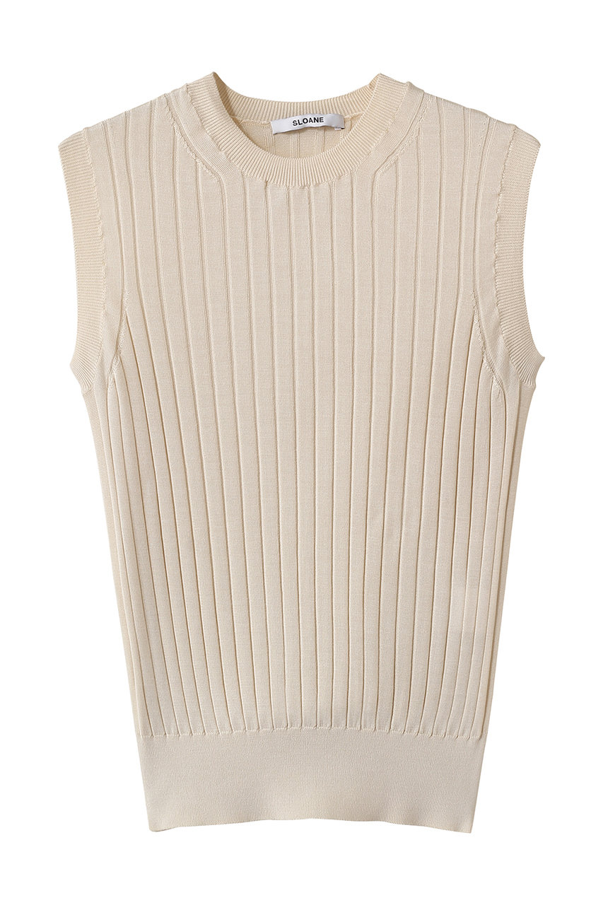 スローン/SLOANEの18Gワイドリブ シルク ノースリーブクルーネック(エクリュ/SL8S-583)
