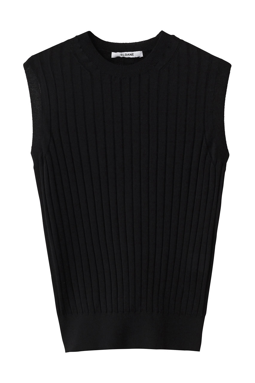 スローン/SLOANEの18Gワイドリブ シルク ノースリーブクルーネック(ブラック/SL8S-583)