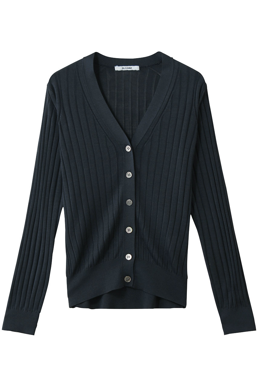 スローン/SLOANEの18Gワイドリブ シルク Vネックカーディガン(ネイビー/SL8S-584)