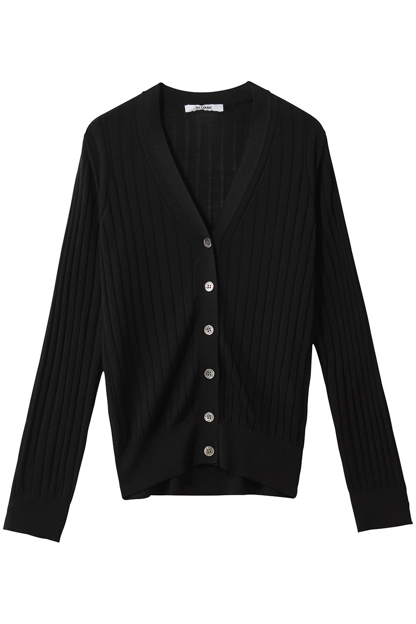 スローン/SLOANEの18Gワイドリブ シルク Vネックカーディガン(ブラック/SL8S-584)