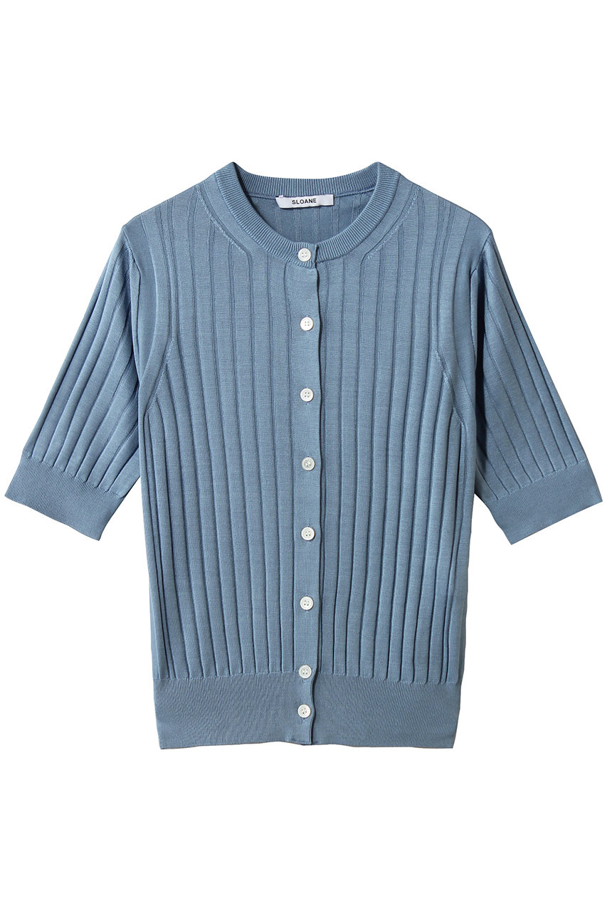 スローン/SLOANEの18Gワイドリブ シルク 5分袖クルーネックカーディガン(ライトブルー/SL10S-1102)