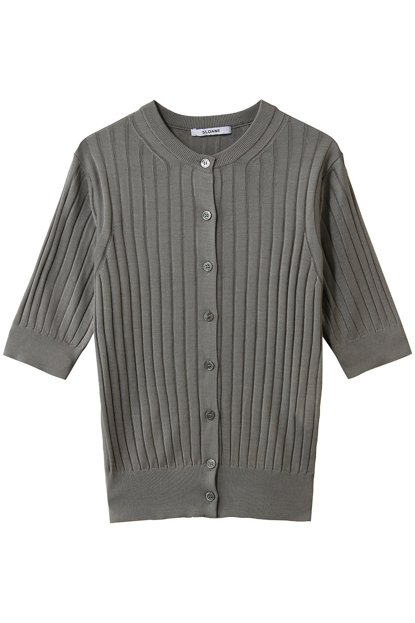 スローン/SLOANEの18Gワイドリブ シルク 5分袖クルーネックカーディガン(グレー/SL10S-1102)