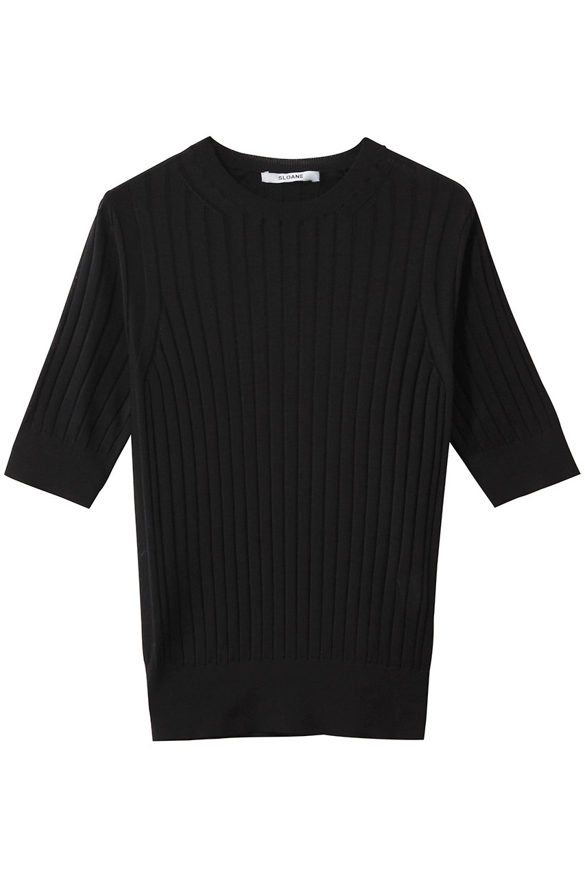 スローン/SLOANEの18Gワイドリブ シルク 5分袖クルーネック(ブラック/SL8S-586)