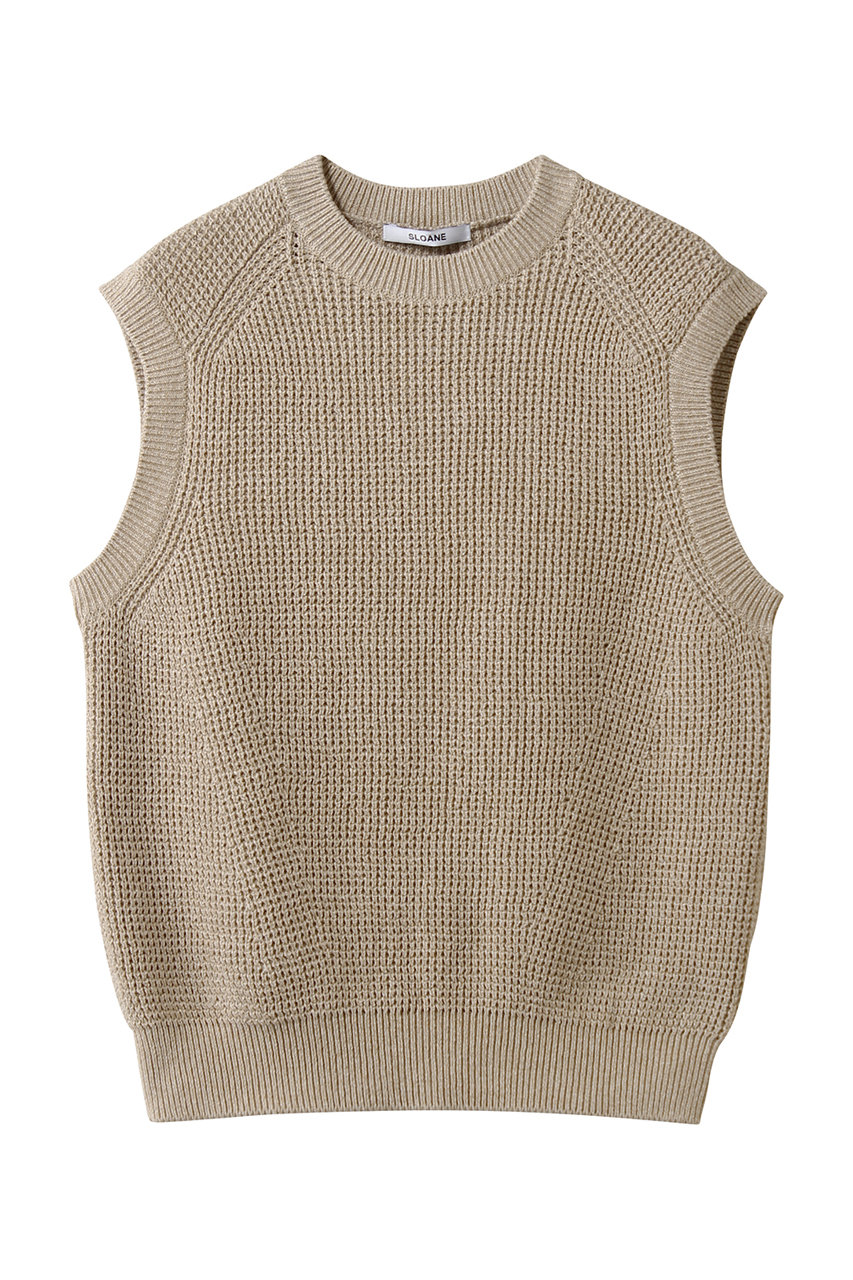 スローン/SLOANEの7G変形片畦編み コットン クルーネックベスト(ベージュ/SL10S-1098)