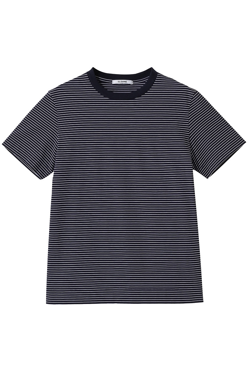 スローン/SLOANEの72/2コットン天竺 マイクロボーダーTシャツ(ネイビー×細ホワイト/SL10S-T1142)
