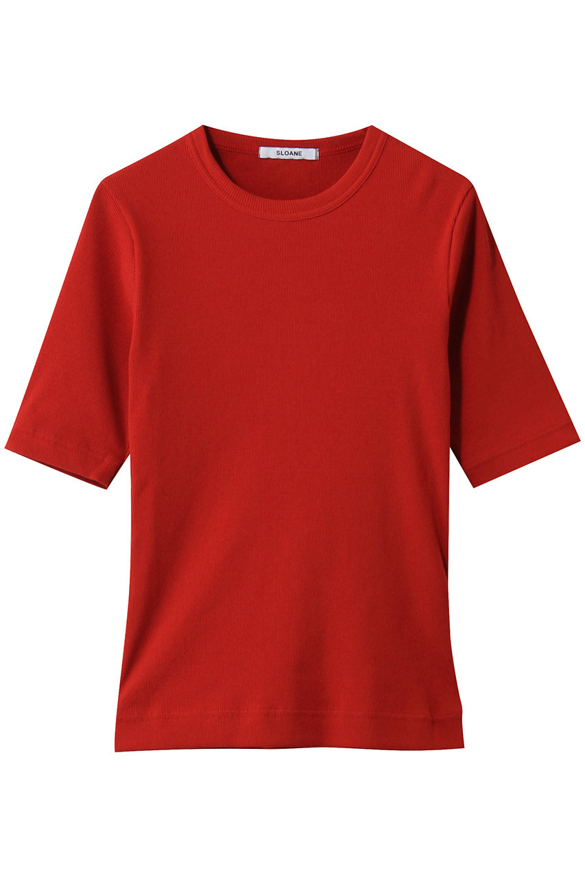 スローン/SLOANEのコンパクトストレッチリブ 5分袖クルーネック(レッド/SL10S-T1157)