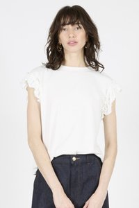 新品・未使用【SLOANE 】ウールxコットン フリンジフレンチスリーブ　2 SLOANE(スローン)｜【ELLE SHOP限定】コットン フリルフレンチスリーブ