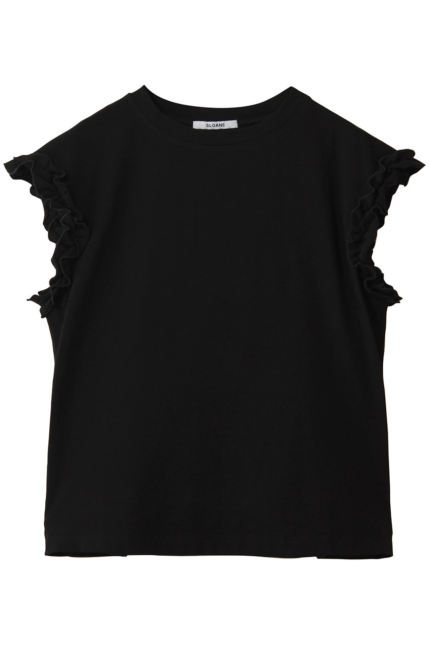 スローン/SLOANEのコットン フリルフレンチスリーブ(ブラック/SL10S-T1108)