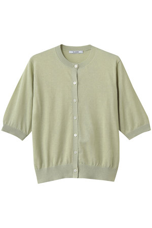 スローン/SLOANEの16G天竺 リサイクルポリエステル×コットン 6分袖 クルーネックカーディガン