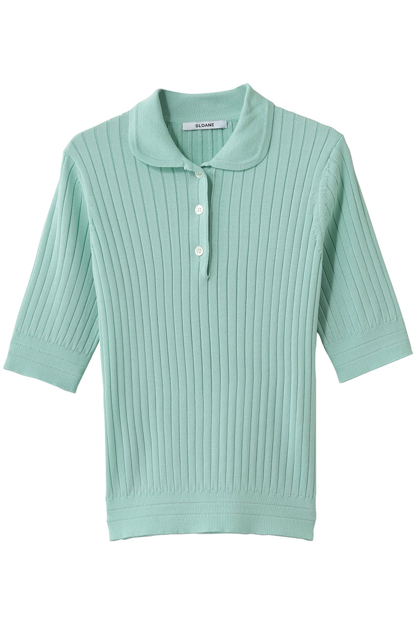 スローン/SLOANEの12Gワイドリブ コットン×ポリエステル5分袖丸襟ポロ(ミント/SL9S-803)