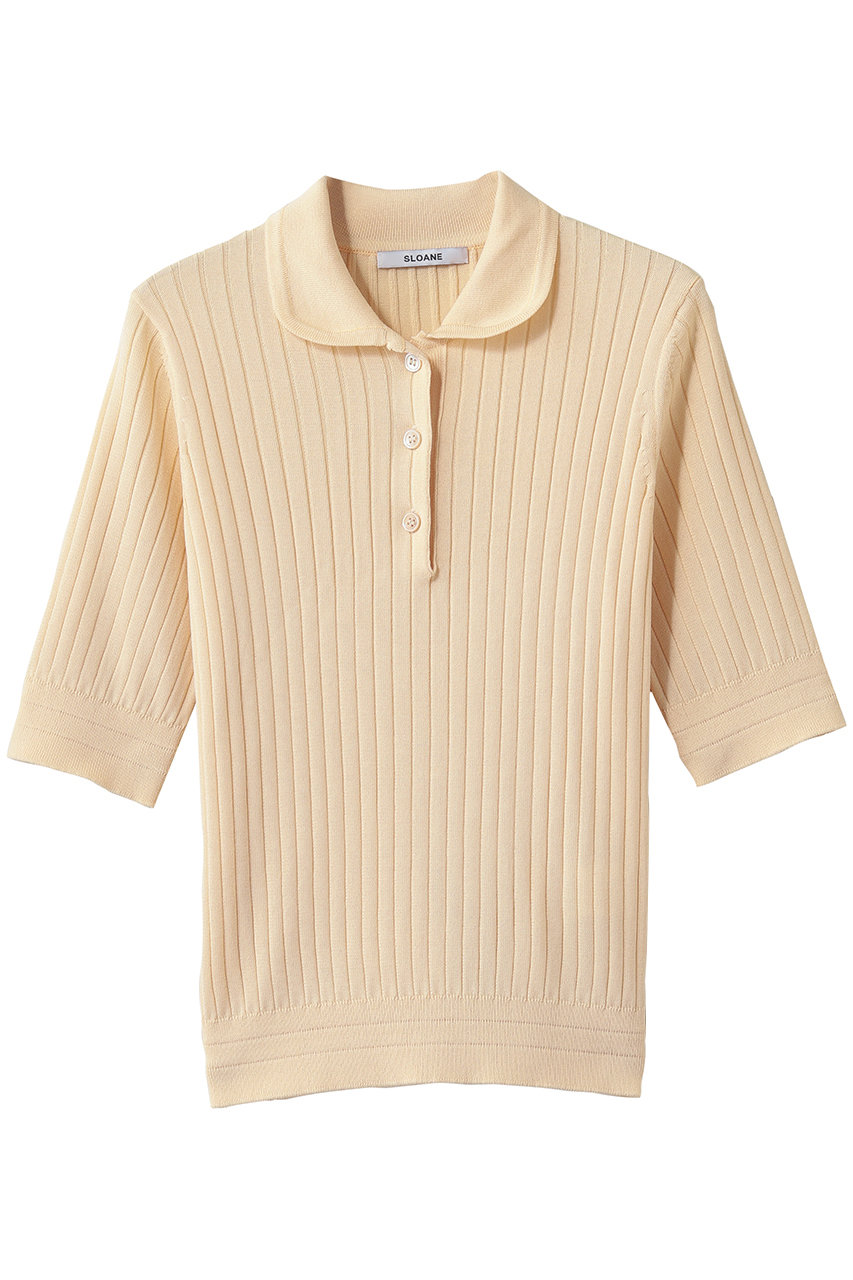 スローン/SLOANEの12Gワイドリブ コットン×ポリエステル5分袖丸襟ポロ(クリーム/SL9S-803)
