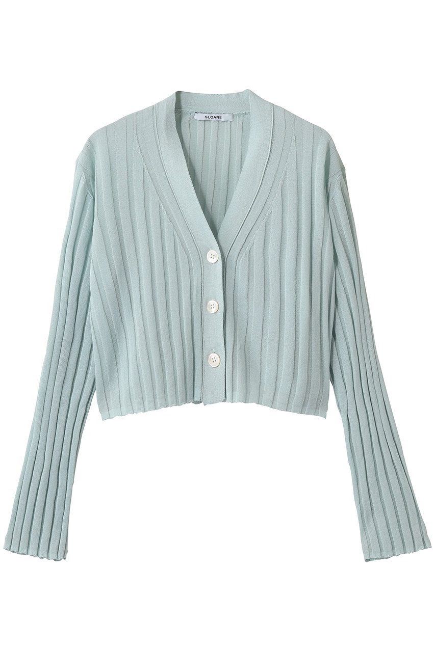 スローン/SLOANEの14Gワイドリブ 和紙×ポリエステル ショート丈Vネックカーディガン(ライトブルー/SL10S-1118)