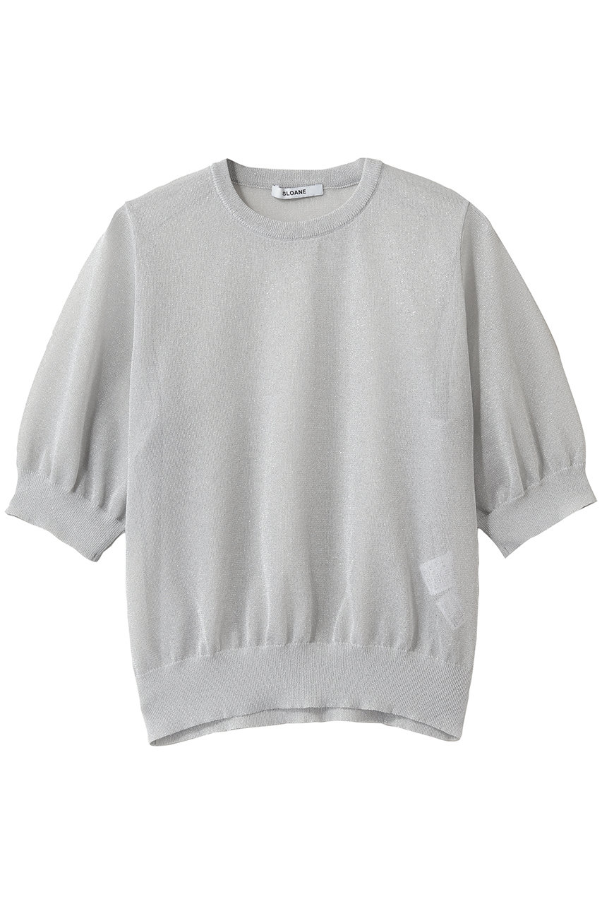 スローン/SLOANEの12G二重臼天竺 ラメシアー半袖クルーネック(ライトグレー/SL10S-1123)