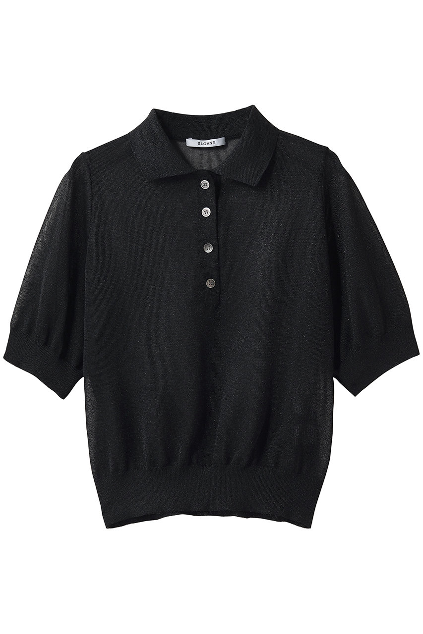 スローン/SLOANEの12G二重臼天竺 ラメシアー半袖ポロ(ブラック/SL10S-1124)