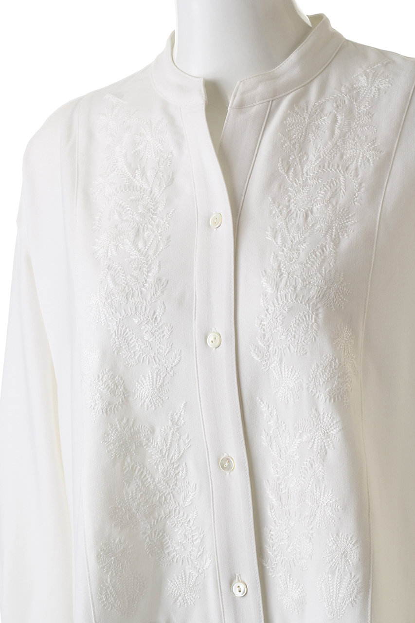 Midiumisolid ミディウミソリッド エンブロイダリースタンドカラーシャツワンピース オフホワイト の通販 Elleshop エル ショップ