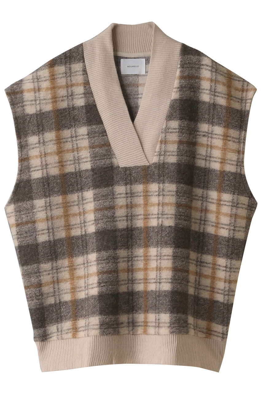 MIDIUMISOLID ミディウミソリッド V neck check vest/ベスト ベージュ