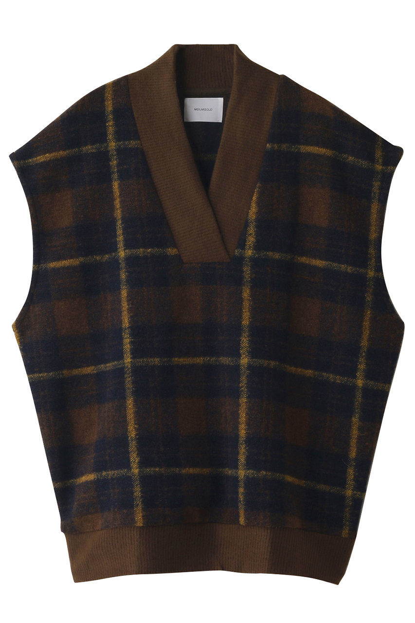 MIDIUMISOLID ミディウミソリッド V neck check vest/ベスト ブラウン