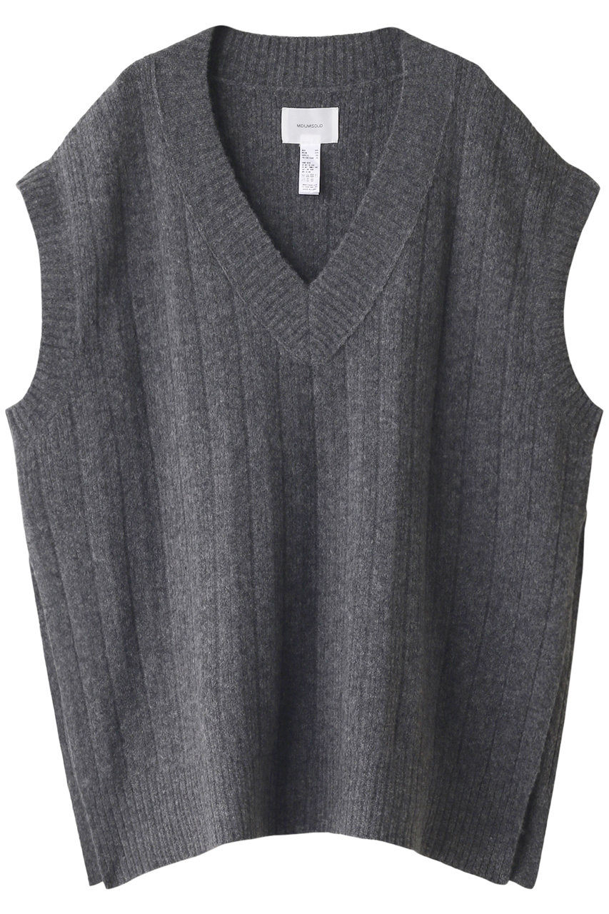 MIDIUMISOLID ミディウミソリッド V neck side slit long vest/ロングベスト チャコールグレー