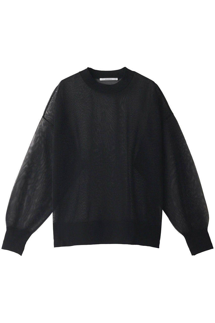 ＜ELLE SHOP＞ MIDIUMISOLID sheer knitted c/neck プルオーバー (ブラック F) ミディウミソリッド ELLE SHOP