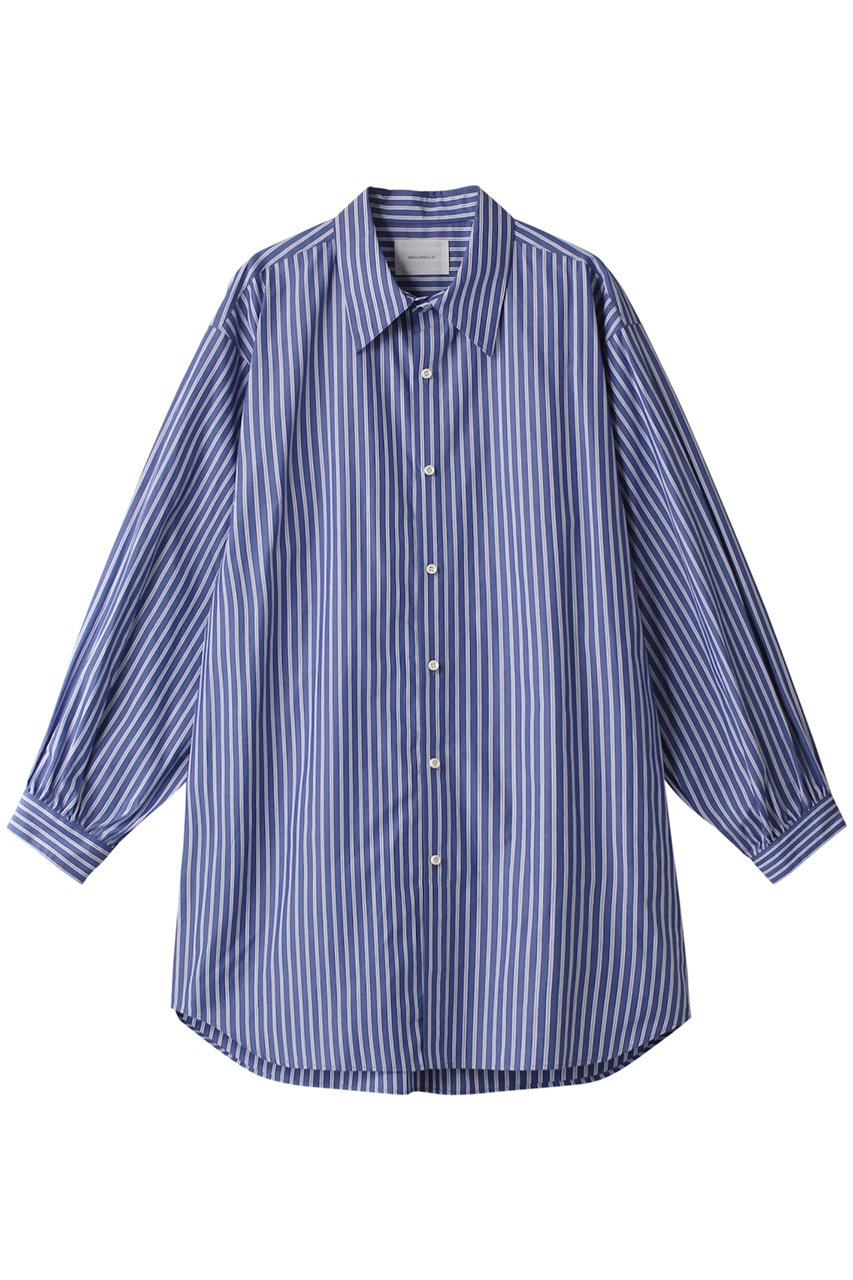＜ELLE SHOP＞ MIDIUMISOLID big A/H long shirt シャツ (ブルーストライプ F) ミディウミソリッド ELLE SHOP