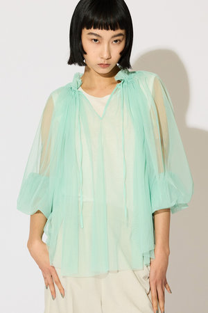 ミディウミソリッド/MIDIUMISOLIDのtulle gathered blouse ブラウス(110400/110403)