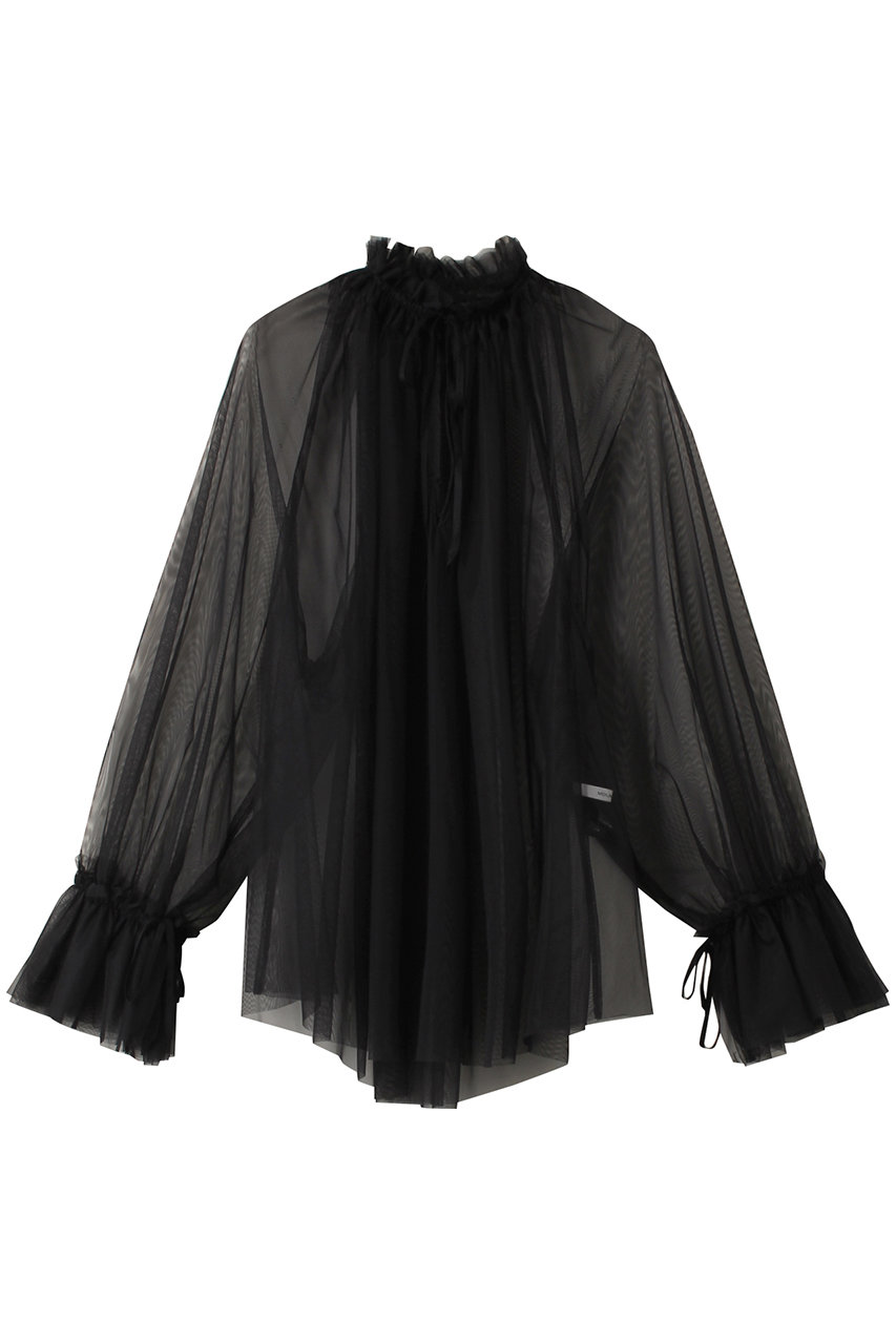 MIDIUMISOLID tulle gathered blouse ブラウス (black, F) ミディウミソリッド ELLE SHOP