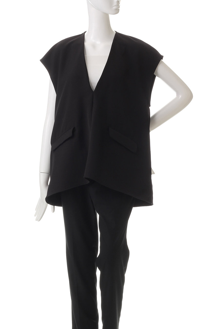 MIDIUMISOLIDミディウミソリッドVネックプルオーバーベスト　黒 MIDIUMISOLID(ミディウミソリッド)｜v neck n/slv PO プル
