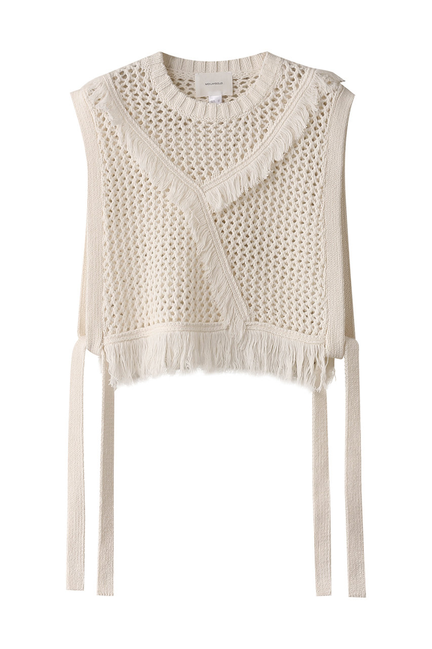 ミディウミソリッド/MIDIUMISOLIDのside ribbon fringe mesh vest.S ベスト(ivory/1-122134)