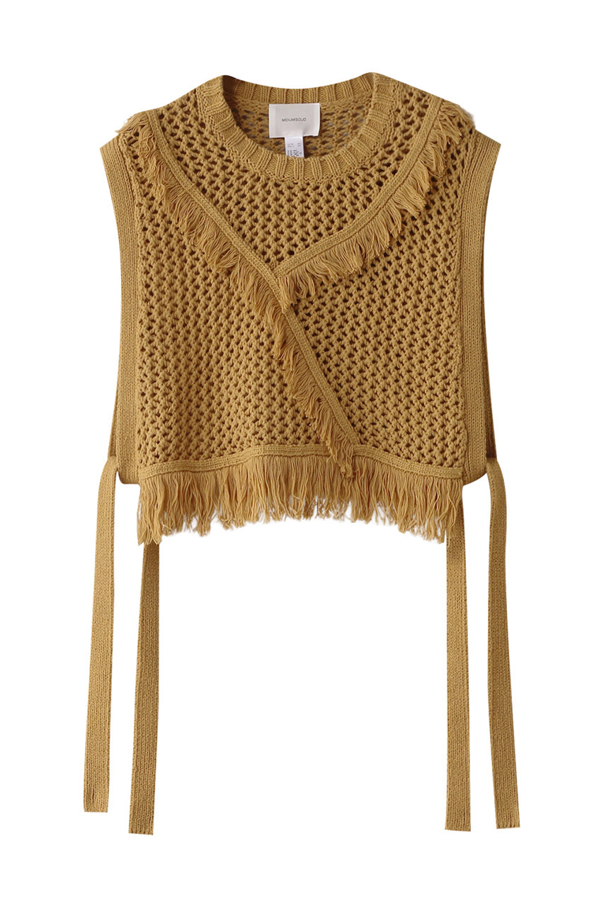 ミディウミソリッド/MIDIUMISOLIDのside ribbon fringe mesh vest.S ベスト(beige/1-122134)