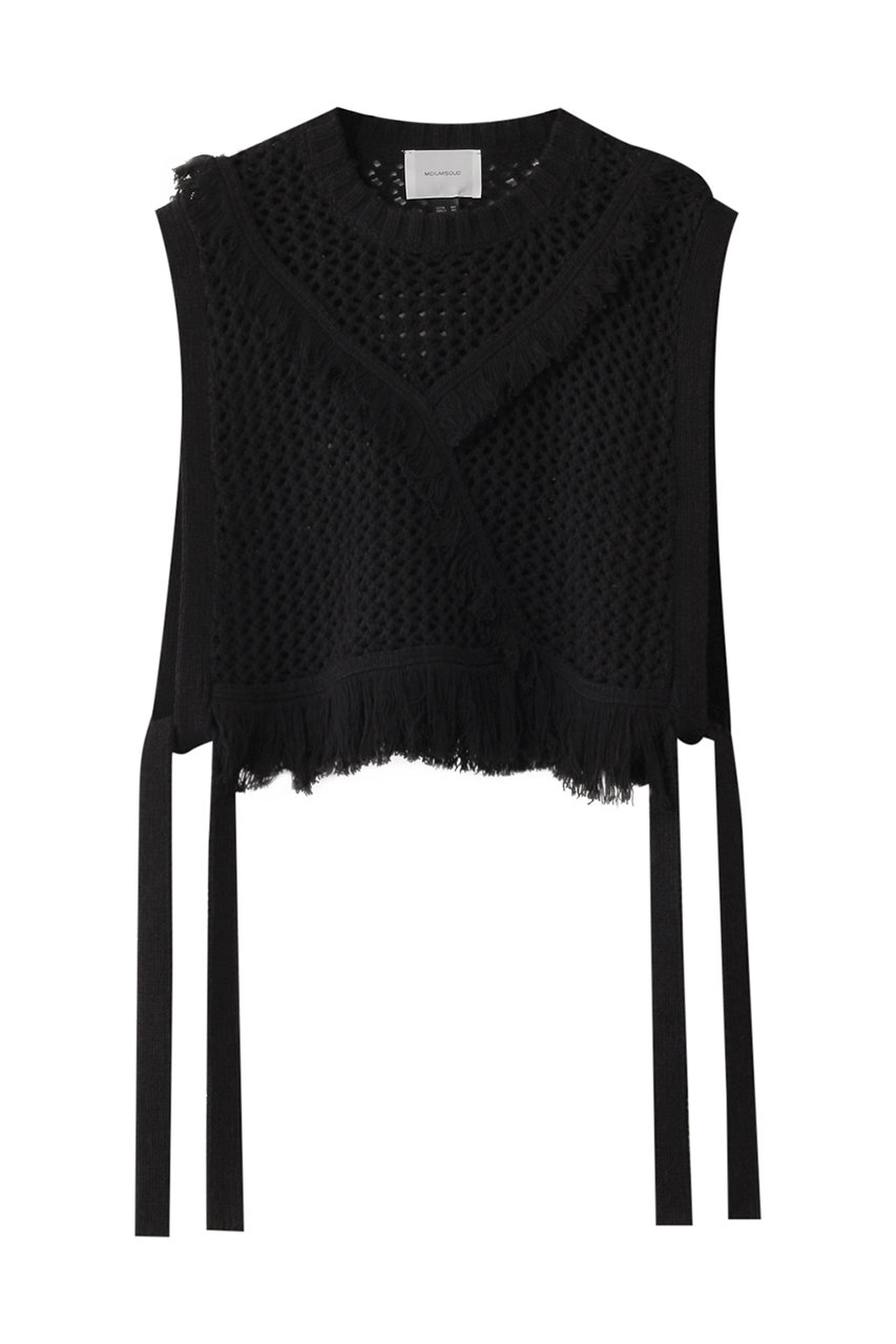 ミディウミソリッド/MIDIUMISOLIDのside ribbon fringe mesh vest.S ベスト(black/1-122134)