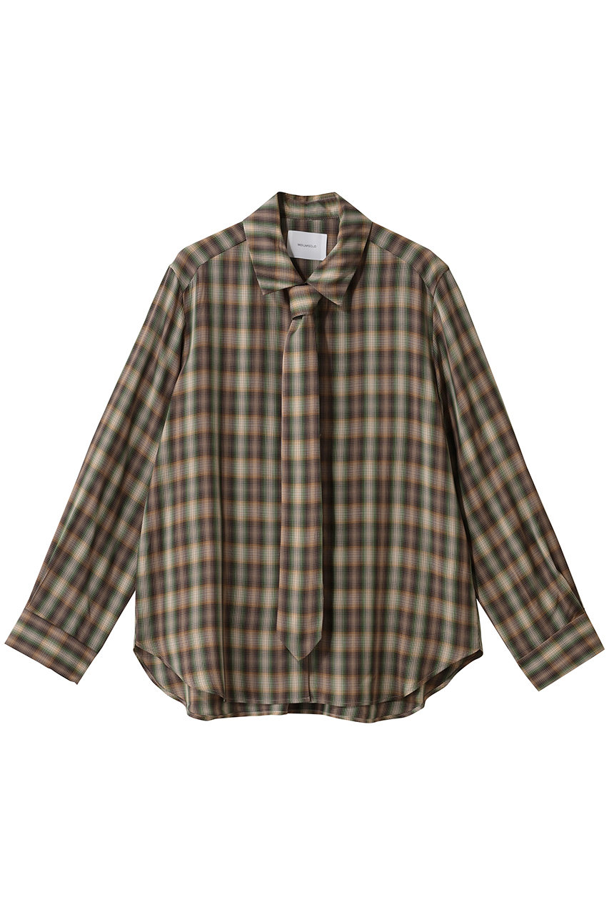 ミディウミソリッド/MIDIUMISOLIDのチェックレギュラーカラータイ付シャツ(green/4-132228A)