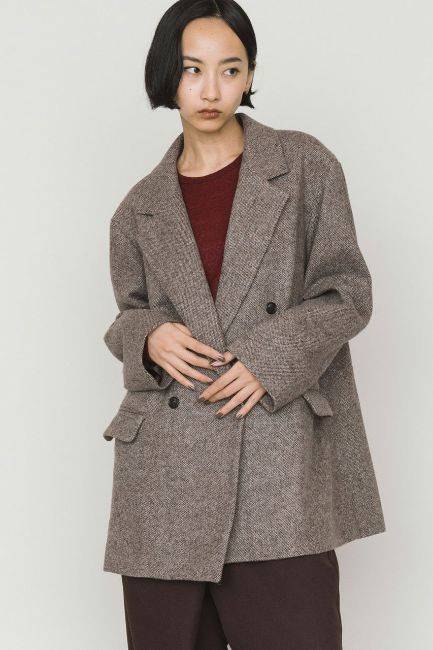 美品 ミディウミソリッド MIDIUMISOLID ダブルモッサ ミドル丈コート MIDIUMISOLID(ミディウミソリッド)｜ダブルブレストツイードジャケット