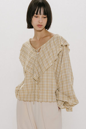 ミディウミソリッド/MIDIUMISOLIDのcheck big frill collar blouse ブラウス(110400/110403)