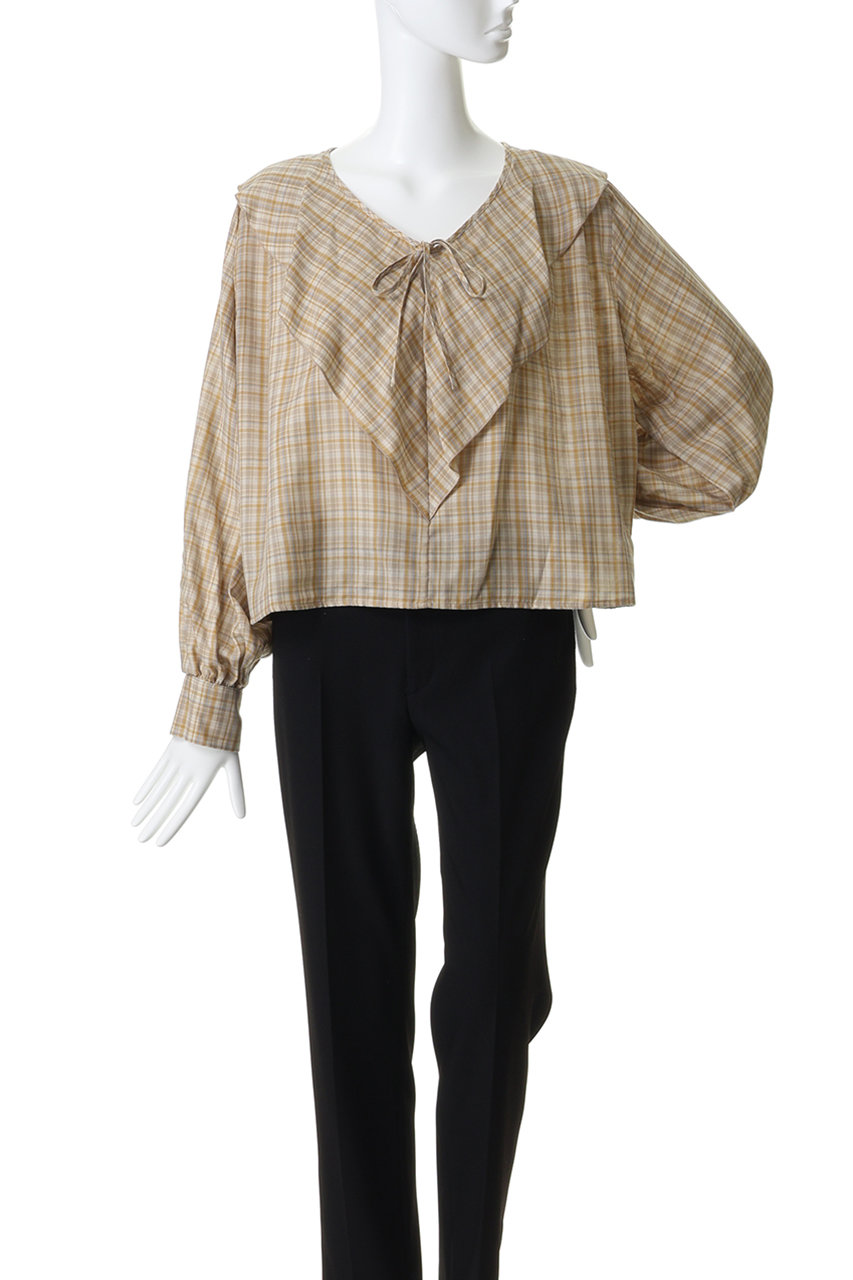 MIDIUMISOLID(ミディウミソリッド)｜check big frill collar blouse