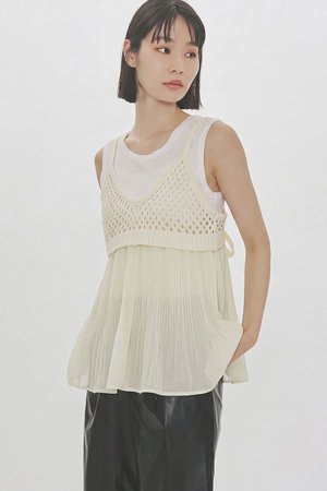 ミディウミソリッド/MIDIUMISOLIDのwoven pleated combined camisole キャミソール(110100/110101)